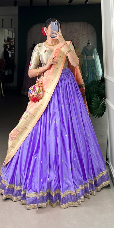 Blue Jacquard Weaving Lehenga Choli