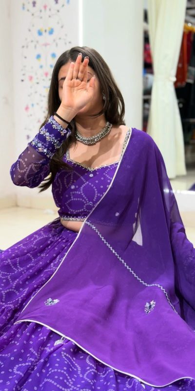 Purple Georgette Mirror Work Lehenga Choli