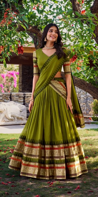 Mehndi Chanderi Plain Lehenga Choli