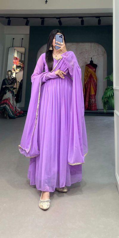 Purple Georgette Embroidery Gown
