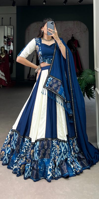 Blue Rayon Printed Print Lehenga Choli