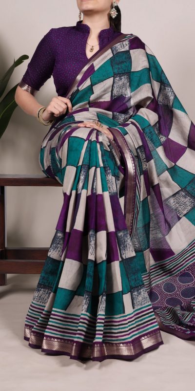 Purple Chanderi Printed Saree