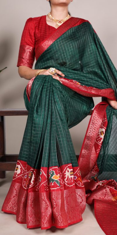 Green Tussar Chex Patola Saree