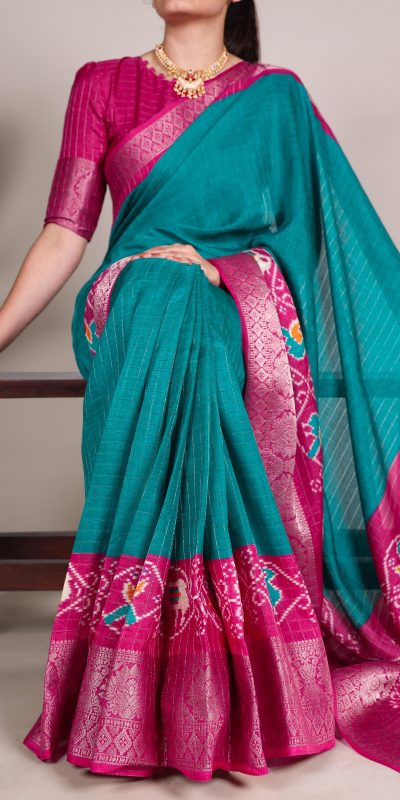 Firozi Tussar Chex Patola Saree