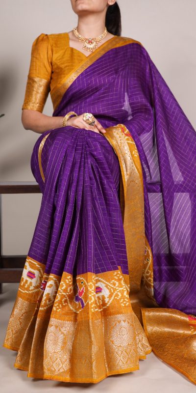 Purple Tussar Chex Patola Saree