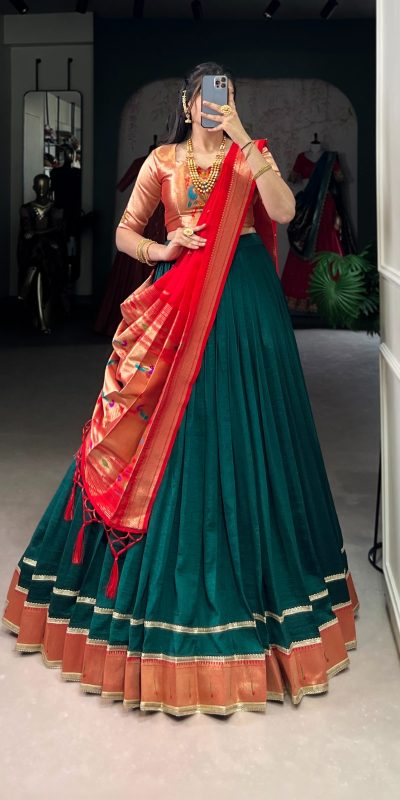 Green Vichitra Weaving Lehenga Choli