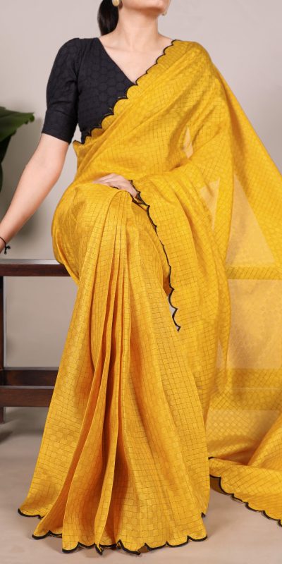 Yellow Gadhawal Arca Work Saree