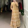 Mustard Georgette Printed Gown