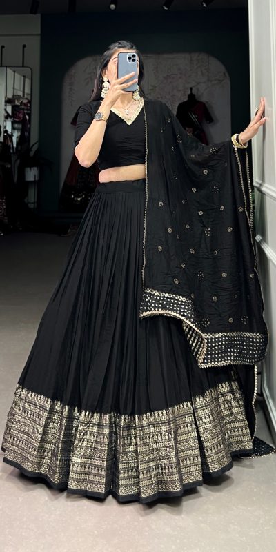 Black Chanderi Weaving Lehenga Choli