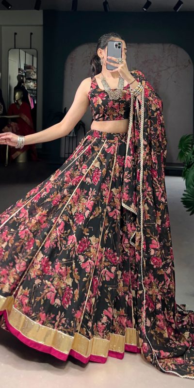 Black Chiffon Embossed Lehenga Choli