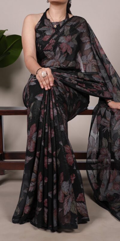 YNF 7052 Black Color Lurex Brasso Floral Viscose Brasso Saree Casual, Wedding, Festive, Events . Expected Delivery 4-6 Working Days @1799/- only | Designer Sarees, Embroidered Sarees, Sarees, Bollywood Sarees, Creative Sarees, Ethnic Saree, Modern Digital sarees, Party Wear Sarees