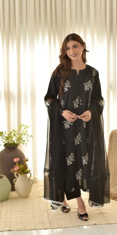 Black Roman Embroidery Salwar Suit