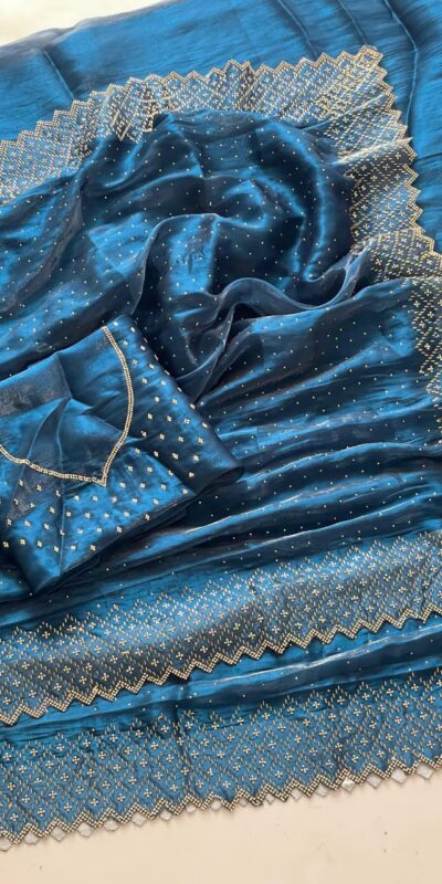 DF 3467 Blue Color Jimmy Choo Full Zarkhan Diamond Work Saree Casual, Wedding, Festive, Events . Expected Delivery  4-6 Working Days @2099/- only                                                                                | Designer Sarees, Embroidered Sarees, Sarees, Bollywood Sarees, Creative Sarees, Ethnic Saree, Modern Digital sarees, Party Wear Sarees