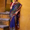 Blue Polyester Kalamkari Saree