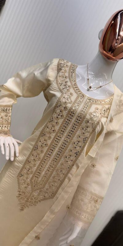 LG 1913 Cream Color Roman Silk Sequence Embroidery Work Salwar Suit Casual, Wedding, Festive, Events . Expected Delivery  4-6 Working Days @1999/- only      | Casual Suits, Jump Suits, Salwar suit, Creative suits, Designer Suits, Palazzo Suits, Party Wear Suits, Patiala Suits, Straight Suits