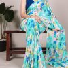 Firozi Dull Satin Printed Saree