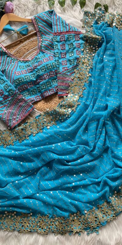 DF 3453 Firozi Color Faux Georgette 5mm Sequence Work Casual, Wedding, Festive, Events . Expected Delivery  4-6 Working Days @2099/- only                                                                                | Designer Sarees, Embroidered Sarees, Sarees, Bollywood Sarees, Creative Sarees, Ethnic Saree, Modern Digital sarees, Party Wear Sarees