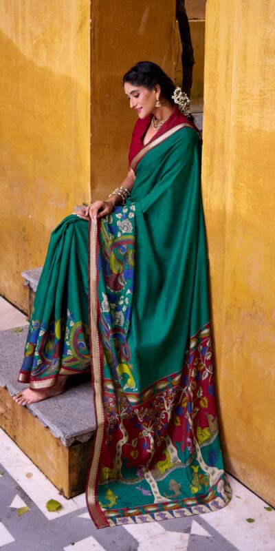 YNF 7048 Firozi Color Polyester Chanderi Kalamkari Weaving Work Saree Casual, Wedding, Festive, Events . Expected Delivery  4-6 Working Days @1499/- only                                | Designer Sarees, Embroidered Sarees, Sarees, Bollywood Sarees, Creative Sarees, Ethnic Saree, Modern Digital sarees, Party Wear Sarees