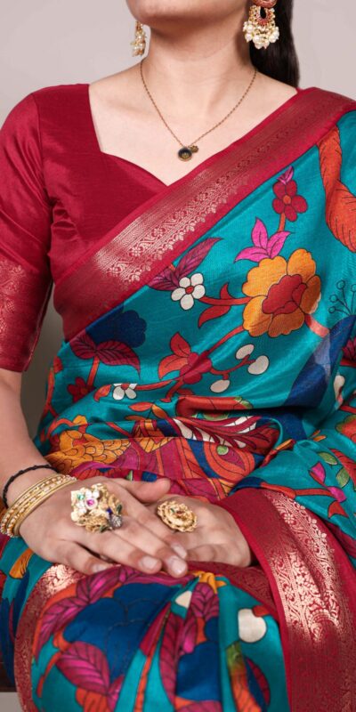 YNF 7047 Firozi Color Tasar Silk Printed With Zari Weaving Work Saree Casual, Wedding, Festive, Events . Expected Delivery 4-6 Working Days @1599/- only | Designer Sarees, Embroidered Sarees, Sarees, Bollywood Sarees, Creative Sarees, Ethnic Saree, Modern Digital sarees, Party Wear Sarees