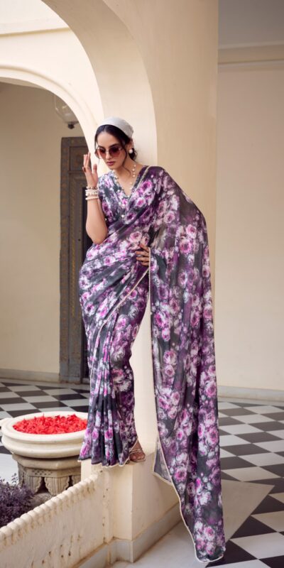 YNF 7042 Gray Color Weightless Marbal Floral Printed Lace Border Saree Casual, Wedding, Festive, Events . Expected Delivery  4-6 Working Days @1549/- only                                                                                | Designer Sarees, Embroidered Sarees, Sarees, Bollywood Sarees, Creative Sarees, Ethnic Saree, Modern Digital sarees, Party Wear Sarees