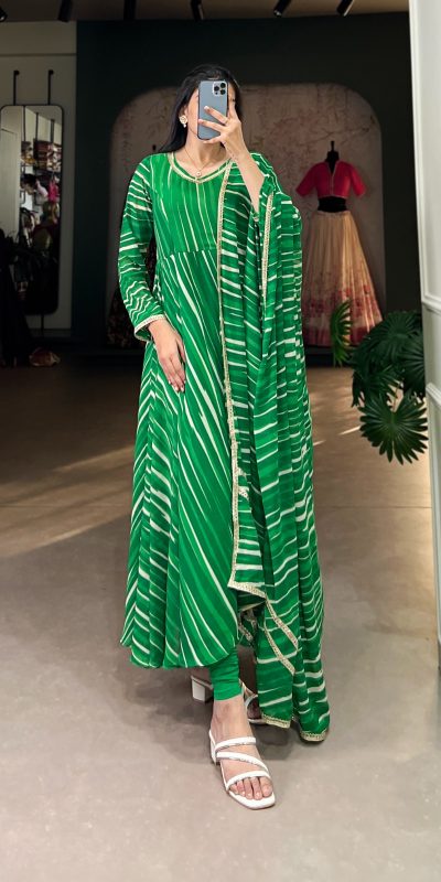 Green Georgette Leheriya Gown