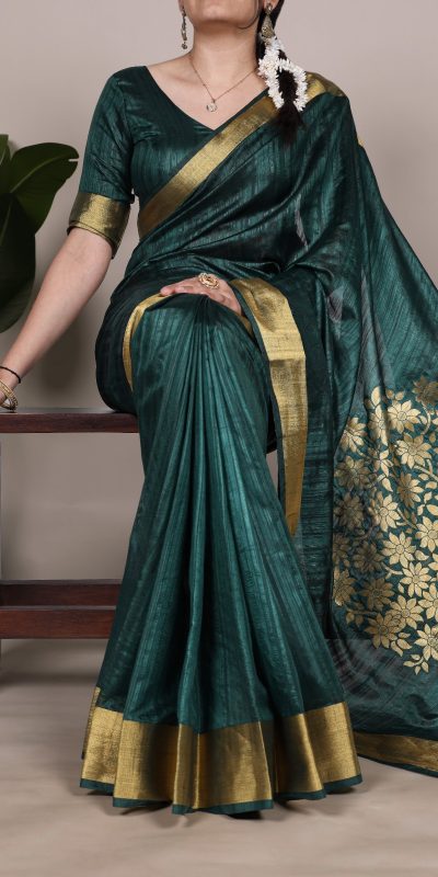 Green Raw Silk Zari Weaving Saree