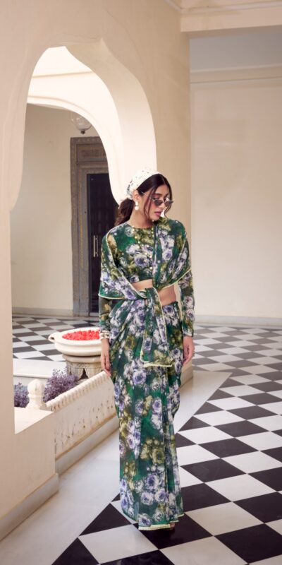 YNF 7042 Green Color Weightless Marbal Floral Printed Lace Border Saree Casual, Wedding, Festive, Events . Expected Delivery  4-6 Working Days @1549/- only                                                                                | Designer Sarees, Embroidered Sarees, Sarees, Bollywood Sarees, Creative Sarees, Ethnic Saree, Modern Digital sarees, Party Wear Sarees