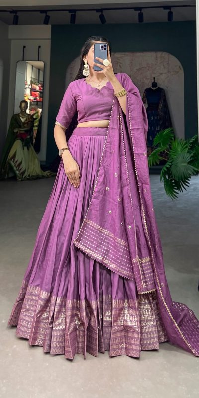 Lavender Chanderi Weaving Lehenga Choli