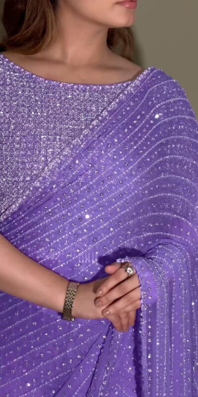 YNF 3452 -DF 3452 Lavender Color Georgette Sequins Multy Embroidery Work Saree Casual, Wedding, Festive, Events . Expected Delivery  4-6 Working Days @1799/-                                                                                 | Designer Sarees, Embroidered Sarees, Sarees, Bollywood Sarees, Creative Sarees, Ethnic Saree, Modern Digital sarees, Party Wear Sarees
