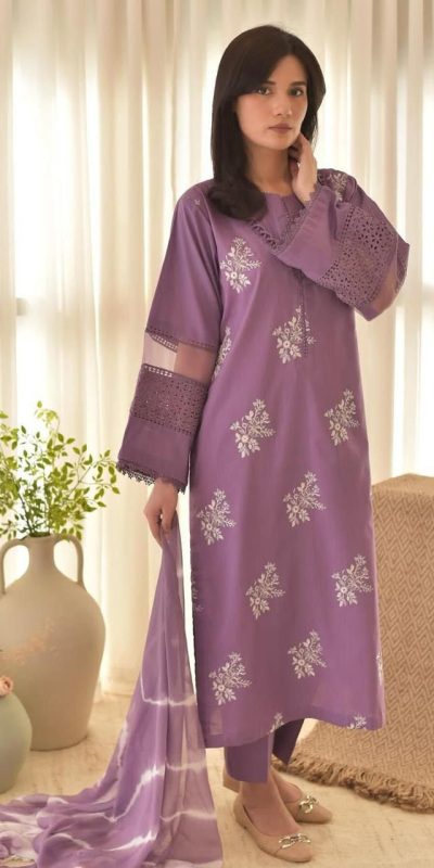 Lavender Roman Embroidery Salwar Suit