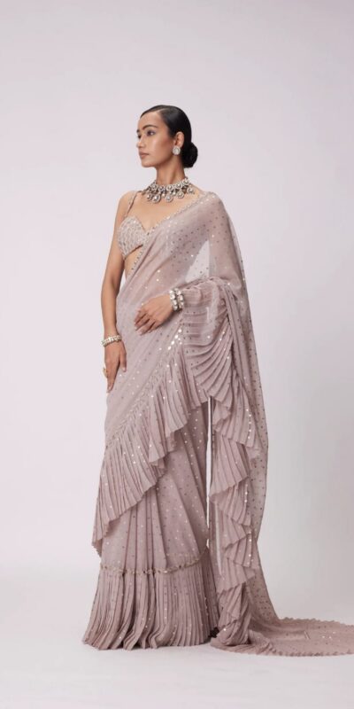 DF 3455 Light Peach Color Faux Georgette Embroidery Sequins Work Saree Casual, Wedding, Festive, Events . Expected Delivery  4-6 Working Days @1999/- only                                                                                | Designer Sarees, Embroidered Sarees, Sarees, Bollywood Sarees, Creative Sarees, Ethnic Saree, Modern Digital sarees, Party Wear Sarees