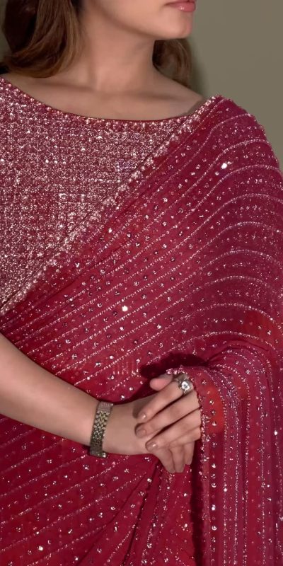 YNF 3452 Maroon -DF 3452 Color Georgette Sequins Multy Embroidery Work Saree Casual, Wedding, Festive, Events . Expected Delivery  4-6 Working Days @1799/- only                                                                                | Designer Sarees, Embroidered Sarees, Sarees, Bollywood Sarees, Creative Sarees, Ethnic Saree, Modern Digital sarees, Party Wear Sarees