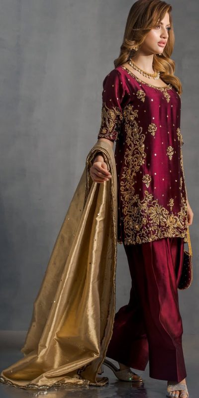 Maroon Moss Satin Sequence Salwar Suit