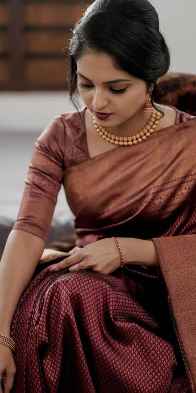 KP 3075 Maroon Soft Lichi Silk Whit Designer Jacquard Work in Saree it Grab for ₹1399. Delivery 4-6 Working Days. Shop now. | Designer Sarees, Embroidered Sarees, Sarees, Bollywood Sarees, Creative Sarees, Ethnic Saree, Modern Digital sarees, Party Wear Sarees