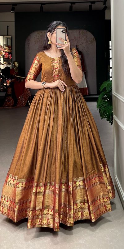Mustard Narayan pet Zari Gown