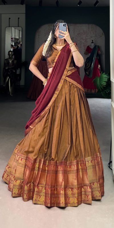 Mustard Narayan Pet Zari Weaving Lehenga Choli