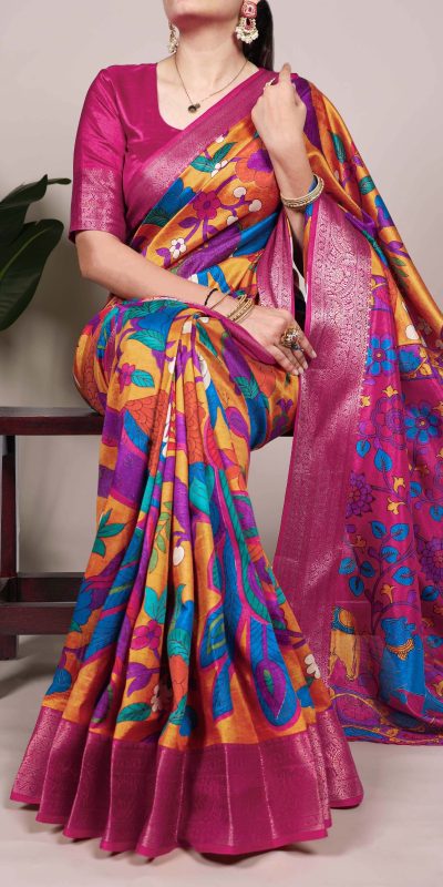 Mustard Tasar Silk Printed Saree