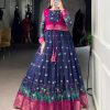 Navy Blue Cotton Kalamkari Gown