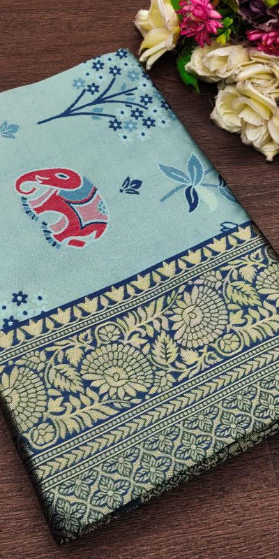 Navy Blue Soft Lichi Silk Jacquard Saree