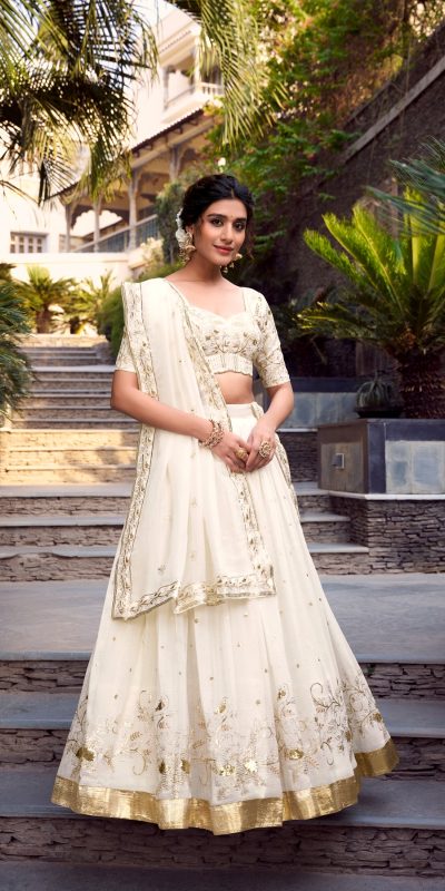 Off White Silver Glosy Sequins Lehenga Choli