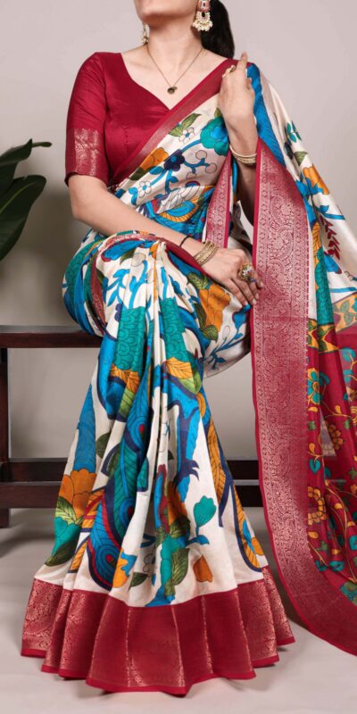 YNF 7047 Off White Color Tasar Silk Printed With Zari Weaving Work Saree Casual, Wedding, Festive, Events . Expected Delivery 4-6 Working Days @1599/- only | Designer Sarees, Embroidered Sarees, Sarees, Bollywood Sarees, Creative Sarees, Ethnic Saree, Modern Digital sarees, Party Wear Sarees