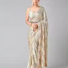 Peach Georgette Sequins Work Saree