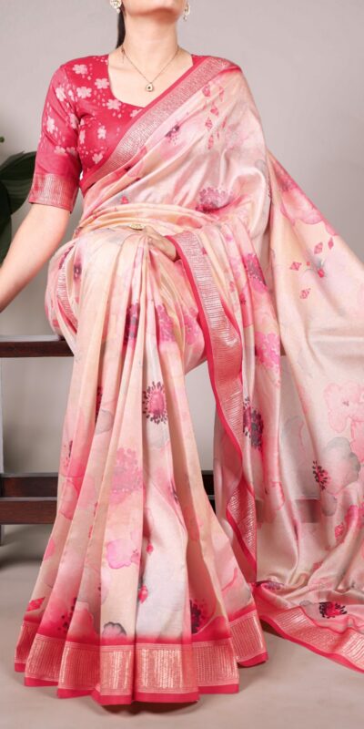 YNF 7024 Peach Color Tussar Silk With Viscose Border Floral Printed Saree Casual, Wedding, Festive, Events . Expected Delivery  4-6 Working Days @1699/- only                                                                                | Designer Sarees, Embroidered Sarees, Sarees, Bollywood Sarees, Creative Sarees, Ethnic Saree, Modern Digital sarees, Party Wear Sarees