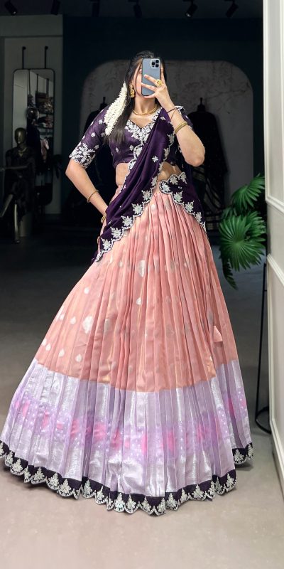 Peach Zari Kota Thread Lehenga Choli