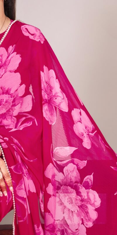 YNF 7011 Pink Color Chiffon Foral Printed Pearl Lace Border Saree Casual, Wedding, Festive, Events . Expected Delivery 4-6 Working Days @1499/- only | Designer Sarees, Embroidered Sarees, Sarees, Bollywood Sarees, Creative Sarees, Ethnic Saree, Modern Digital sarees, Party Wear Sarees
