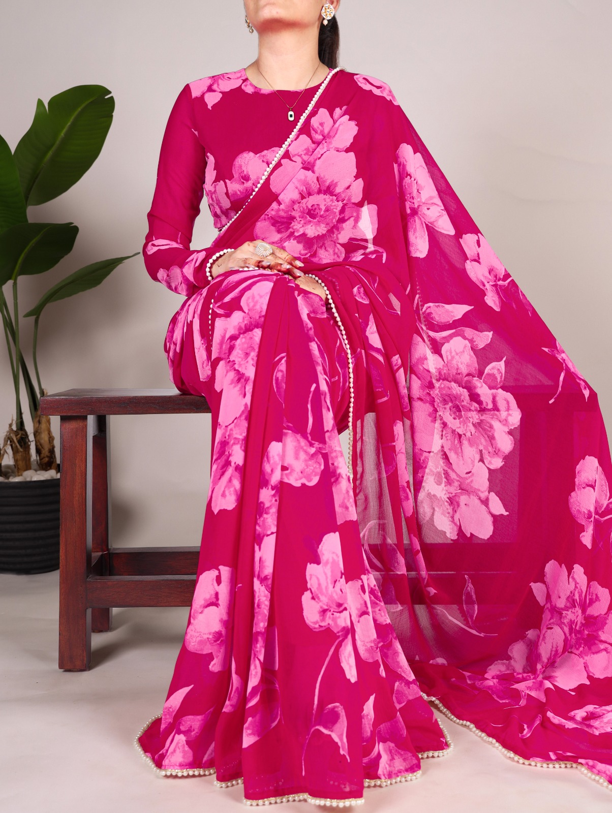 YNF 7011 Pink Color Chiffon Foral Printed Pearl Lace Border Saree Casual, Wedding, Festive, Events . Expected Delivery 4-6 Working Days @1499/- only | Designer Sarees, Embroidered Sarees, Sarees, Bollywood Sarees, Creative Sarees, Ethnic Saree, Modern Digital sarees, Party Wear Sarees