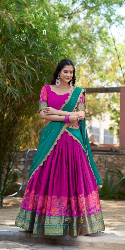 Pink Cotton Embroidery Lehenga Choli