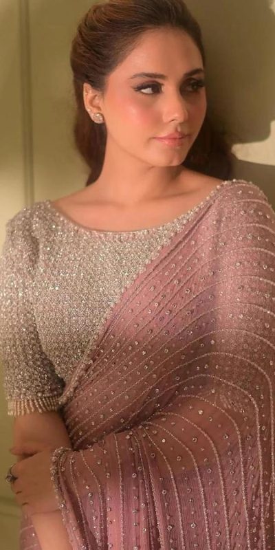 Pink Faux Georgette Sequence Saree