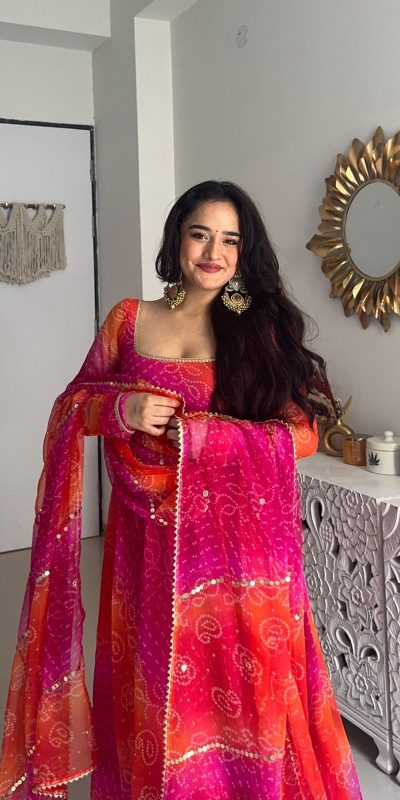 Pink Georgette Printed Gown