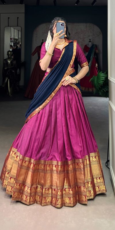 Pink Narayan Pet Zari Weaving Lehenga Choli